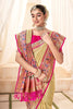 Elegant Golden Banarasi Silk Saree with Pink Contrast Blouse Festive Wear