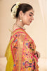 Bright Yellow Banarasi Silk Saree with Pink Contrast Blouse Festive Wear