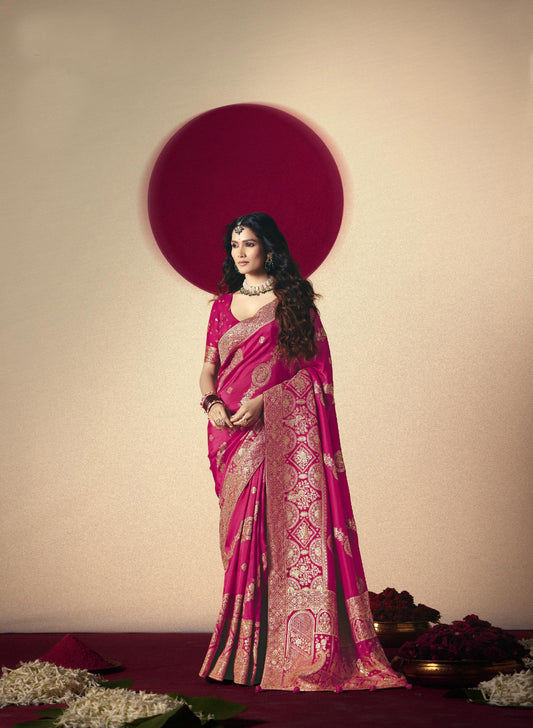 Designer Pink Banarasi Silk Saree Party Wear Saree