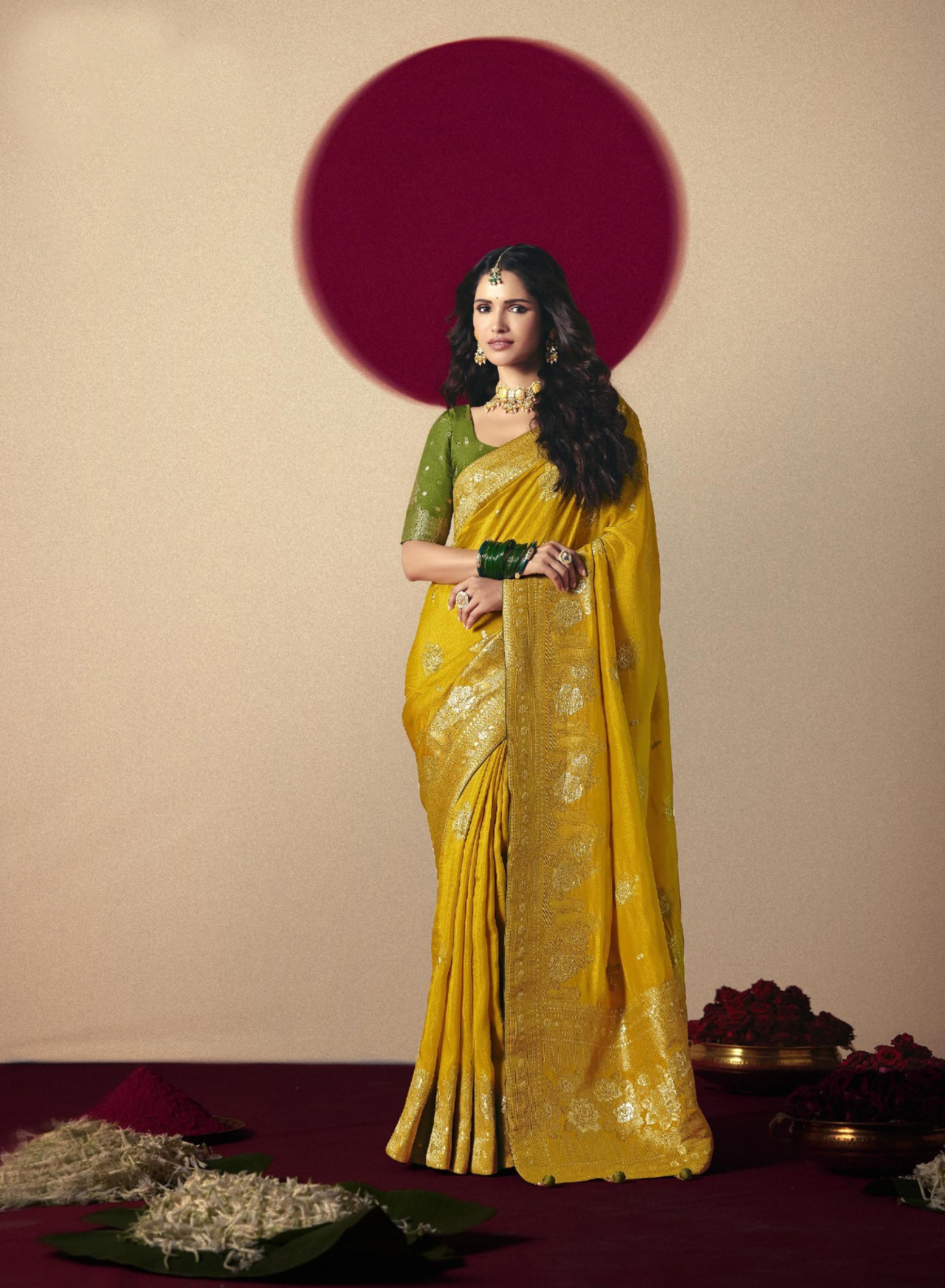 Traditional Yellow Banarasi Silk Saree Festive Wear Saree