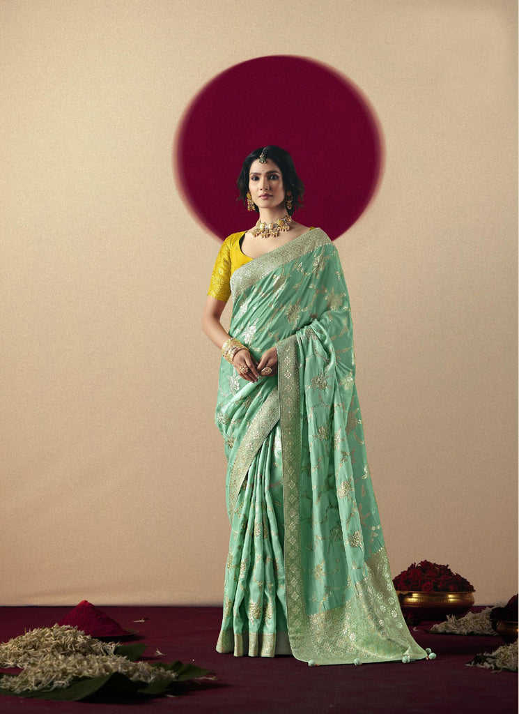 Pastel Green Banarasi Silk Saree Festive Wear Saree