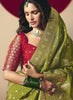 Green Banarasi Silk Saree Contrast Red Blouse Festive Wear