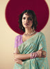 Stylish Sky Blue Banarasi Silk Saree Contrast Purple Blouse Festive Wear