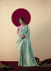 Stylish Sky Blue Banarasi Silk Saree Contrast Purple Blouse Festive Wear