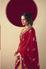 Designer Red Banarasi Silk Saree Contrast Mustard Blouse Festive Wear