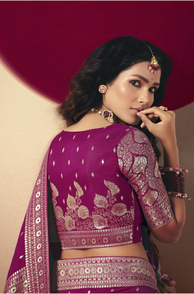 Designer Magenta Banarasi Silk Saree with Silver Rich Pallu