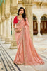 Designer Peach Silk Saree Contrast Red Blouse Festive Wear