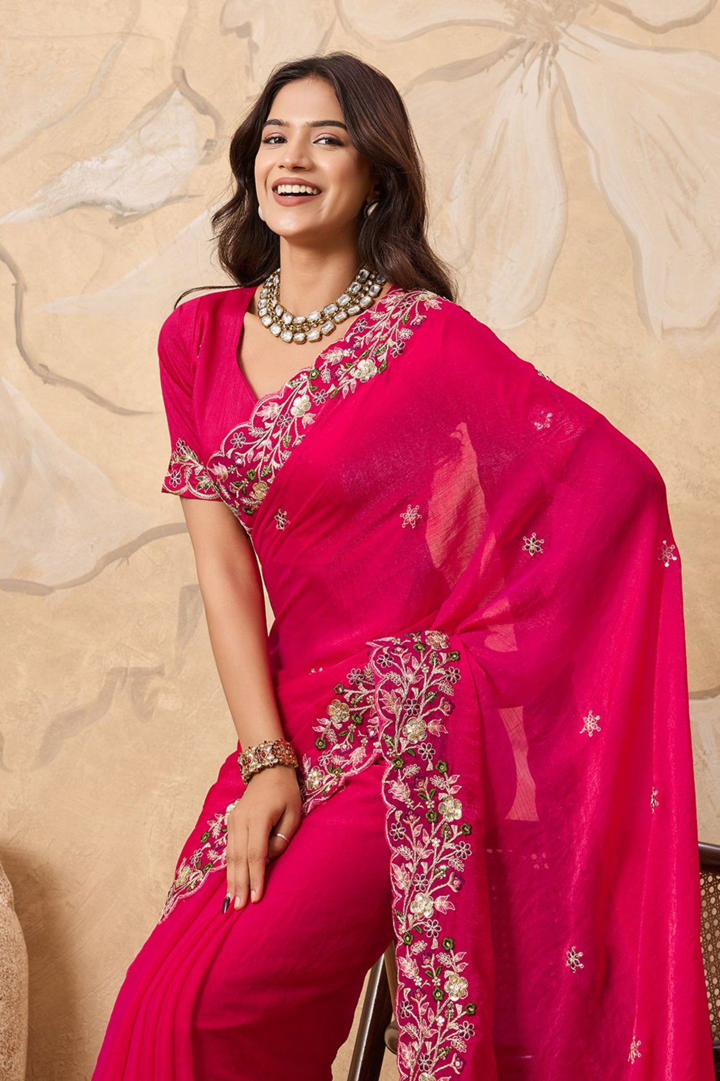 Designer Pink Embroidered Georgette Saree with Blouse