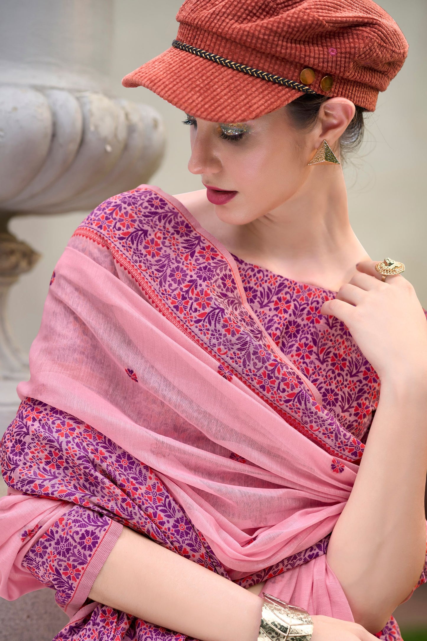 Pink Printed Cotton Saree with Matching Blouse Casual Wear Saree