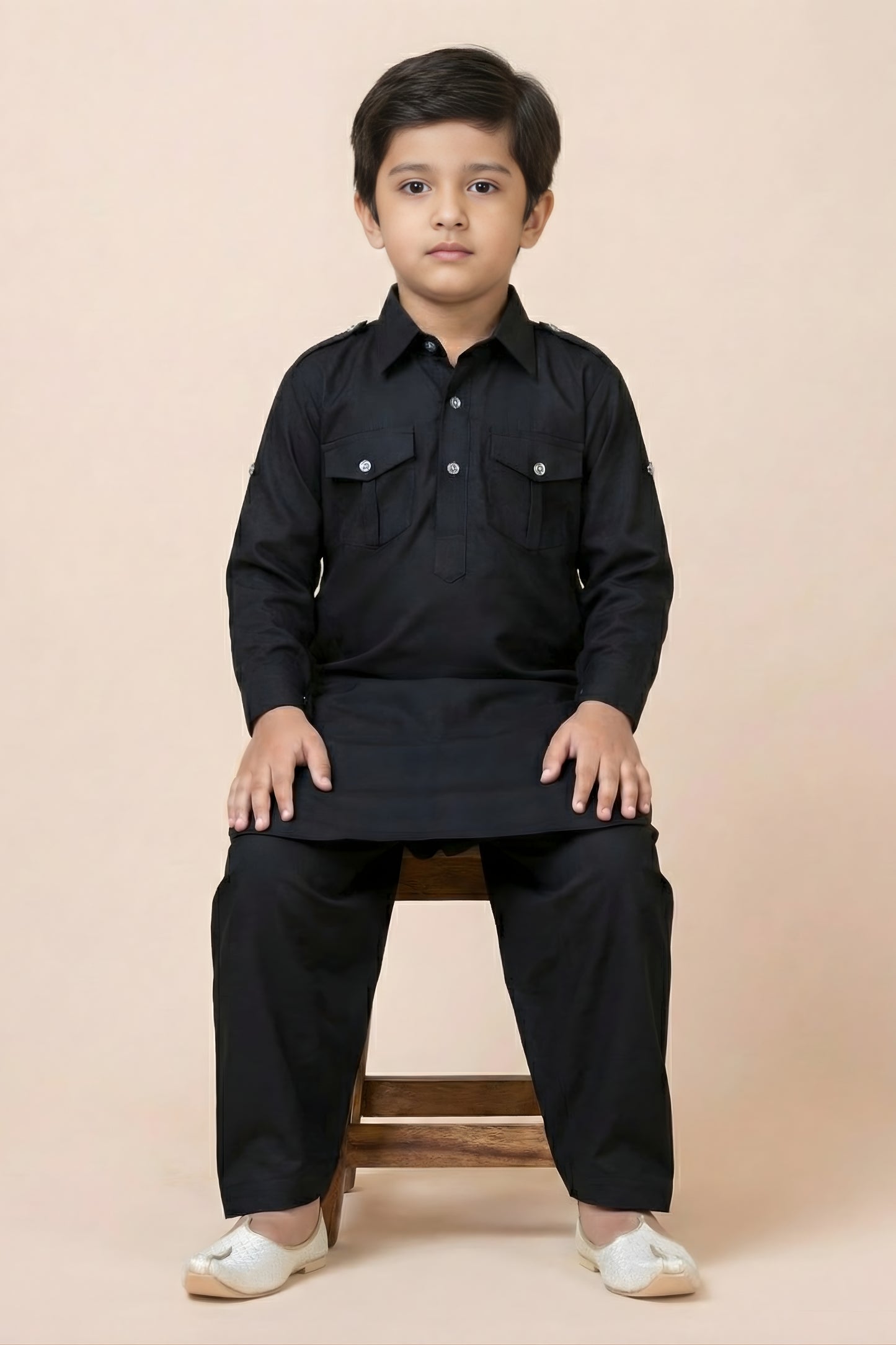 Latest Black Viscose Pathani Kurta Pajama Set for Boys