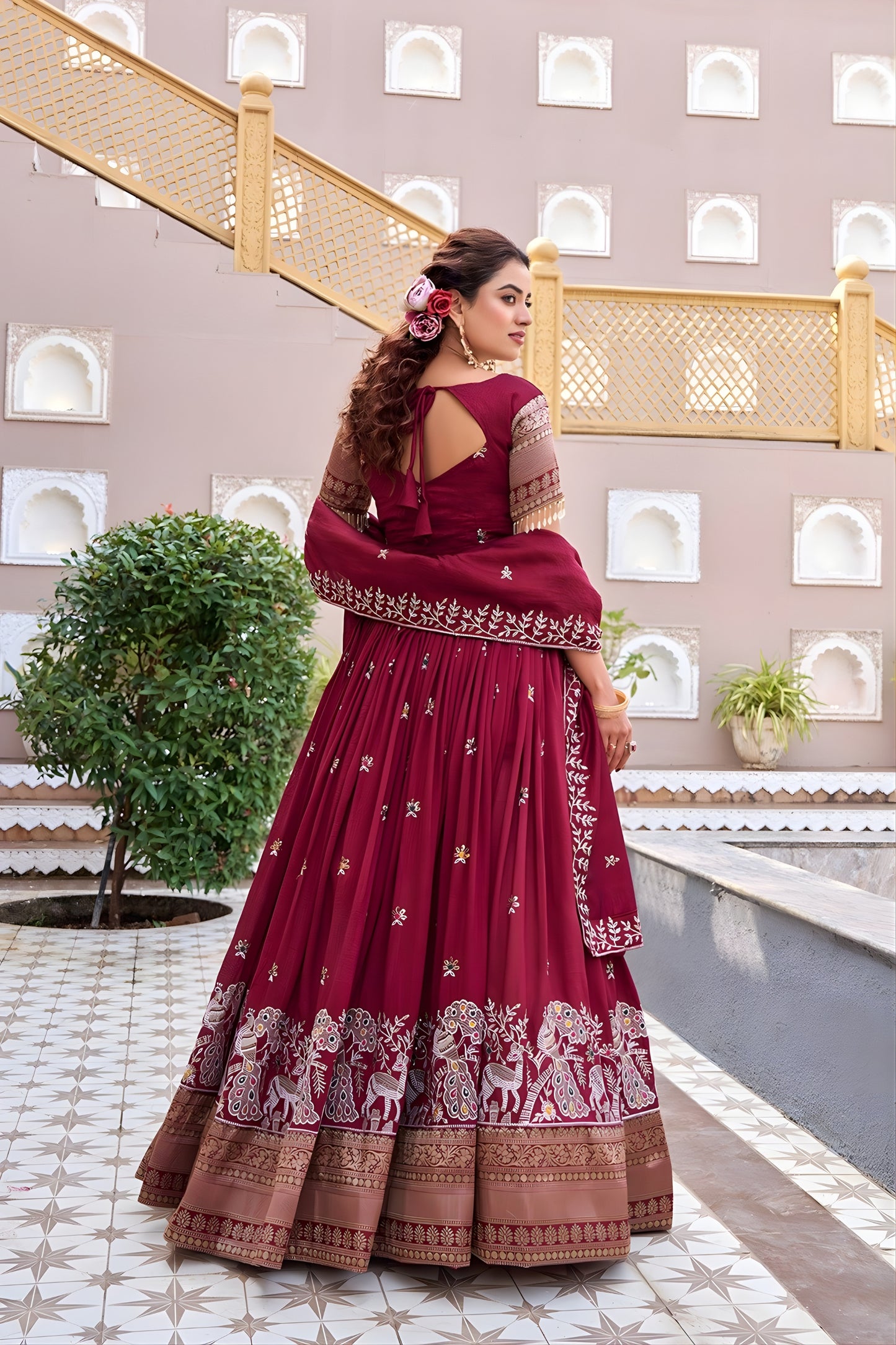 Royal Maroon Heavy Embroidered Vichitra Silk Lehenga Choli with Dupatta for Wedding