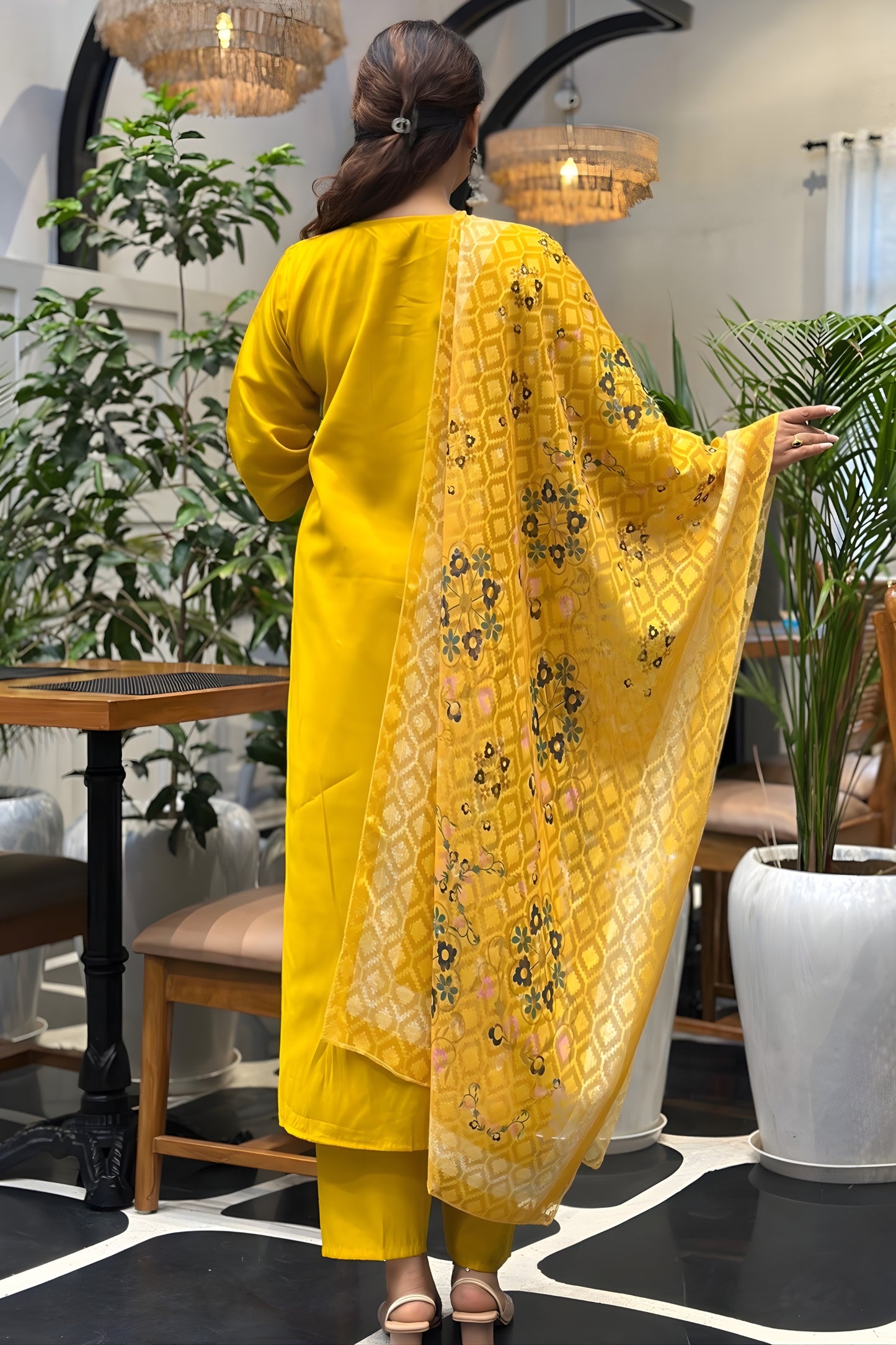 Elegant Mustard Yellow Silk Blend Embroidered Straight Cut Salwar Suit with Dupatta