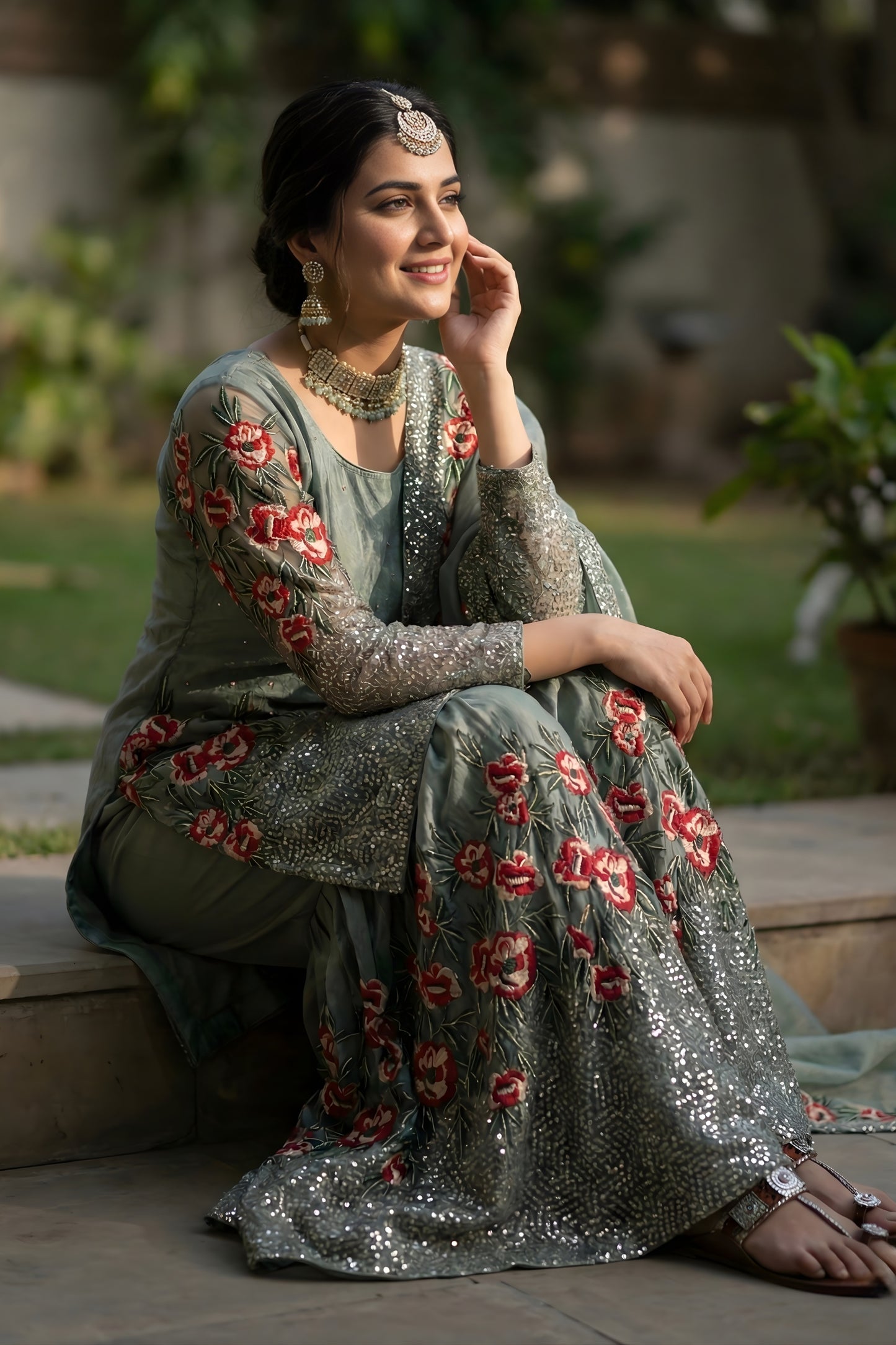 Alluring Sea Green Fendy Silk Embroidered Party Wear Readymade Palazzo Suit with Dupatta