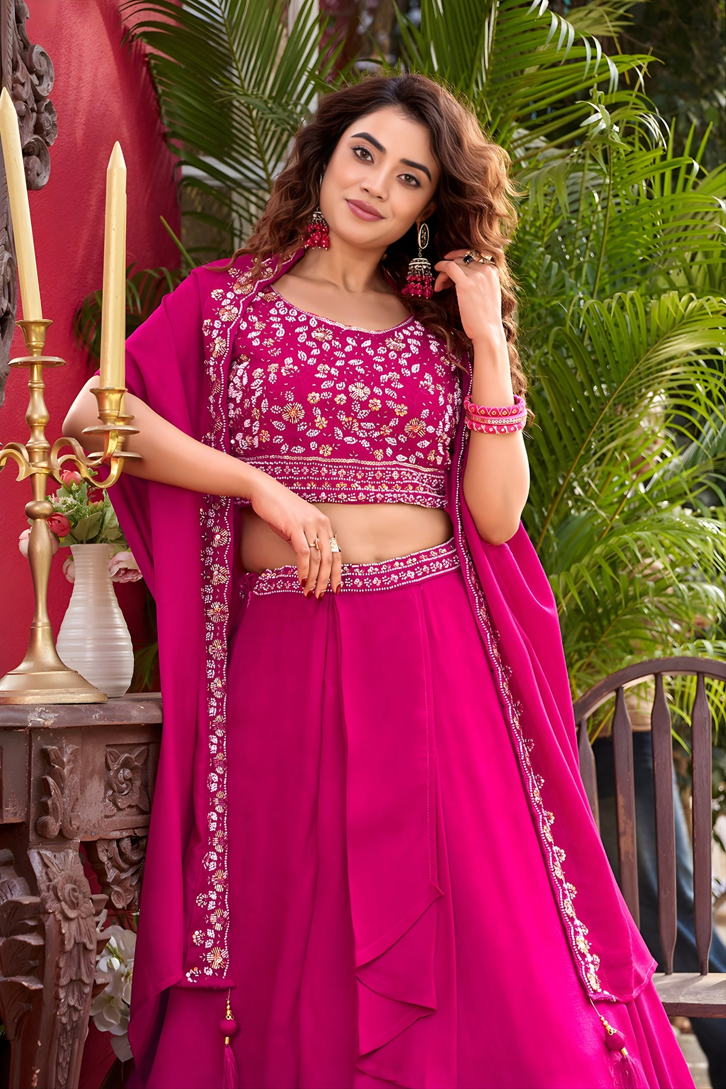 Stunning Rani Pink Vichitra Silk Lehenga Choli with Embroidered Blouse for Women