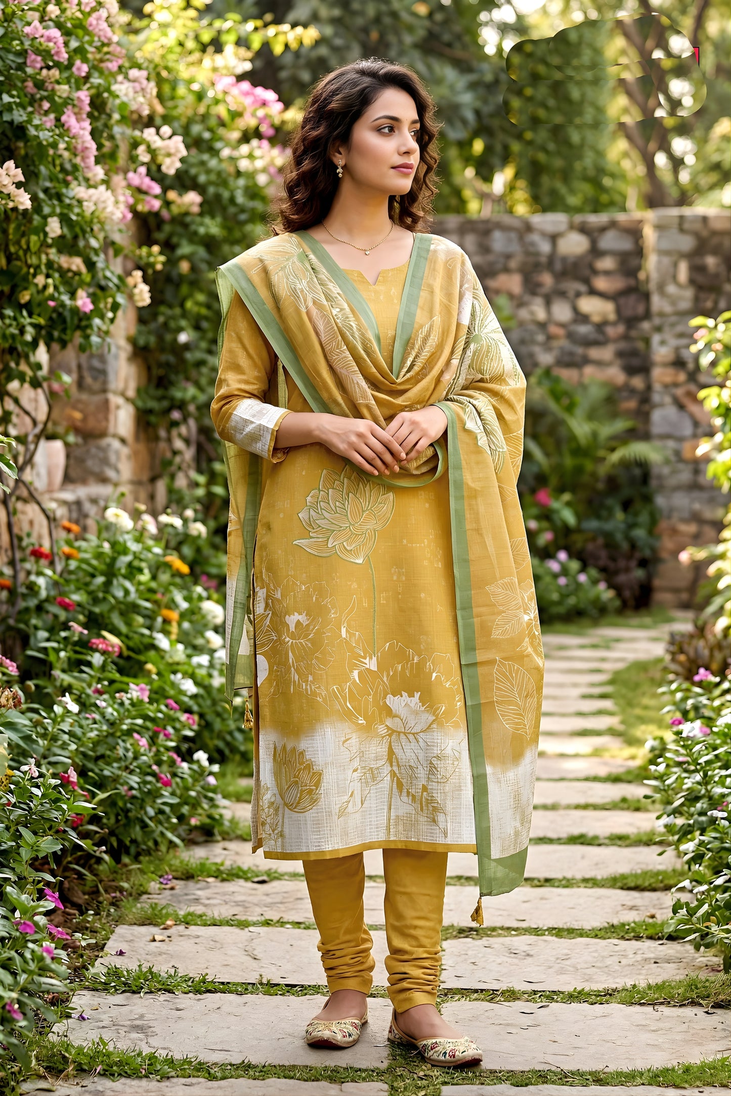 Luxury Mustard Yellow Floral Digital Printed Cotton Salwar Suit with Dupatta for Women