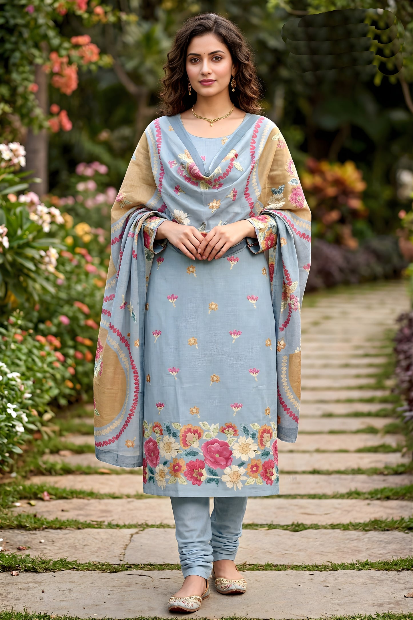 Stunning Sky Blue Floral Digital Printed Cotton Salwar Suit with Dupatta for Women