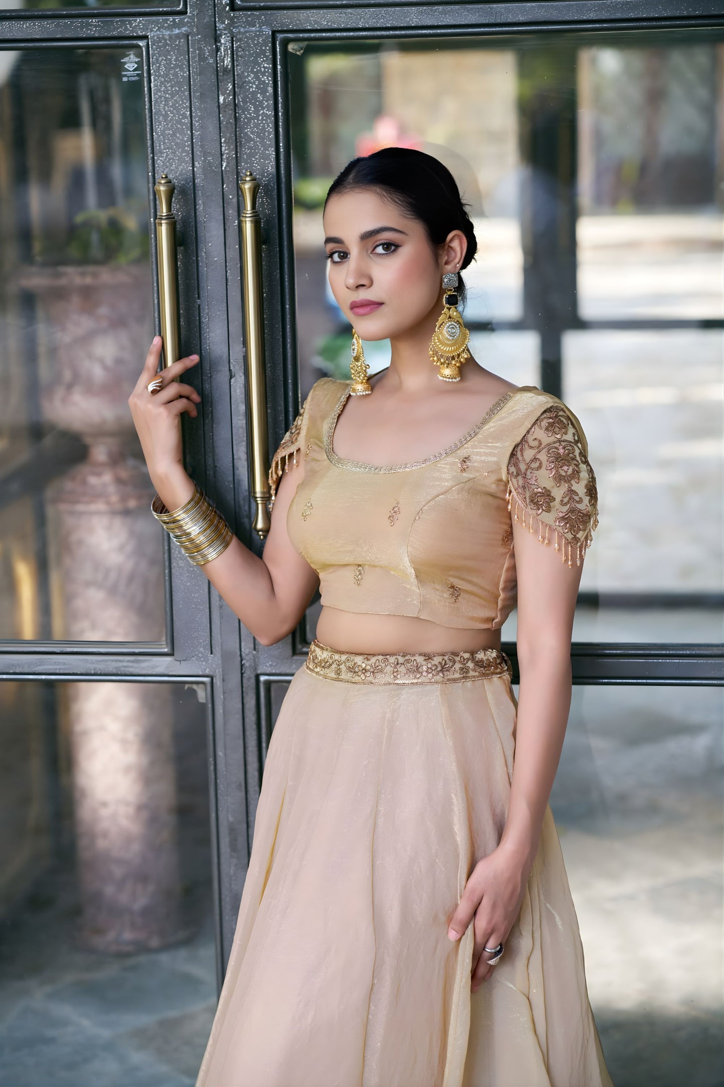 Wonderful Cream Fandy Silk Lehenga Choli Heavy Embroidered Dupatta