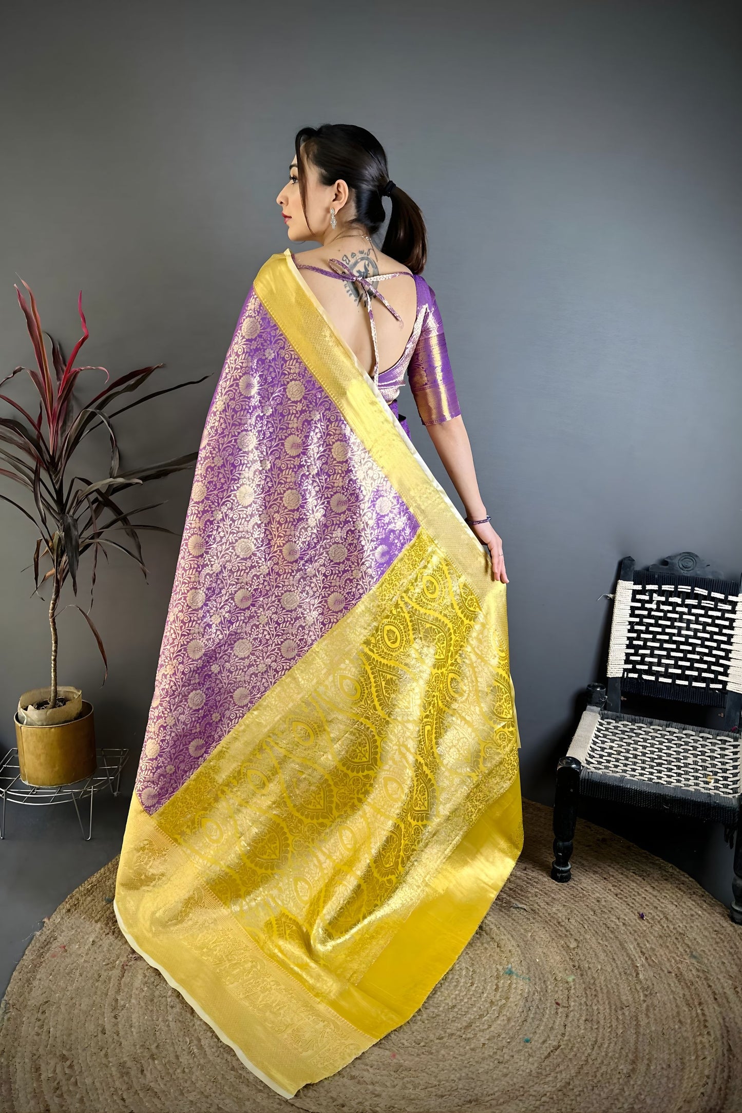 Elegant Purple Kanchipuram Silk Saree with Rich Golden Zari Border Grand Pallu