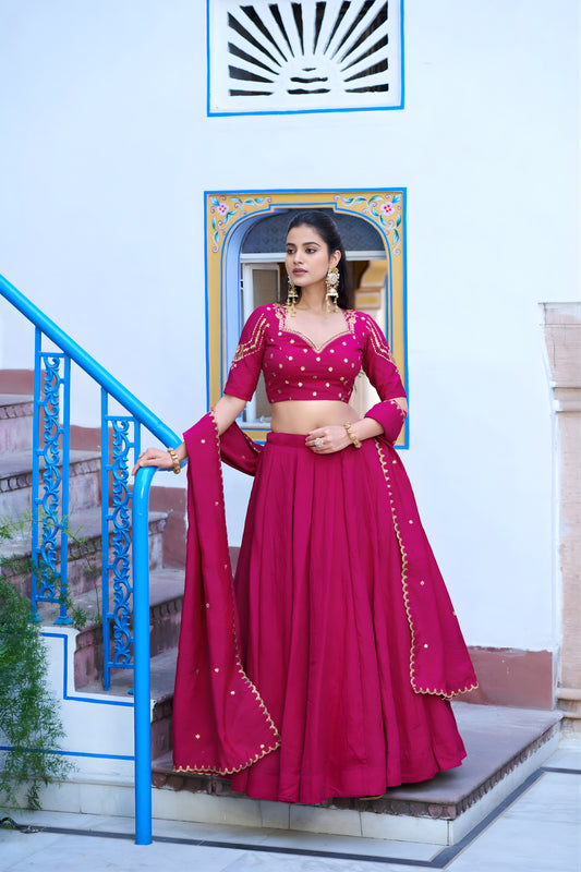 Traditional Rani Pink Silk Embroidered Lehenga Choli with Designer Dupatta for Wedding