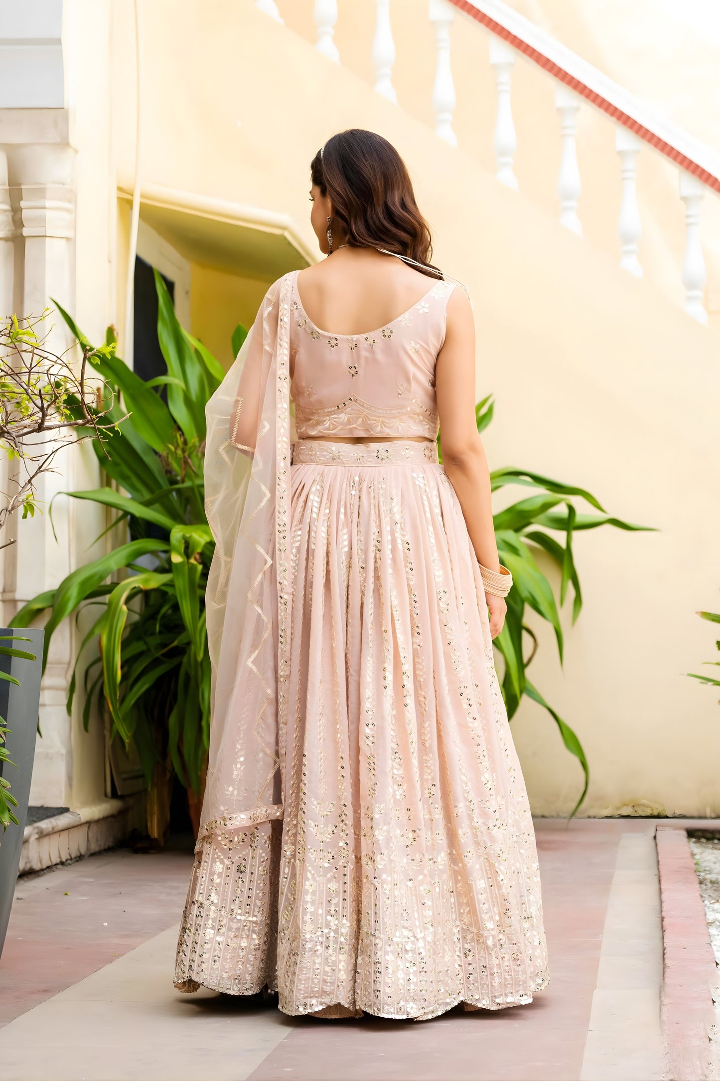 Elegant Beige Faux Georgette Embroidered Lehenga Choli with Designer Dupatta for Wedding