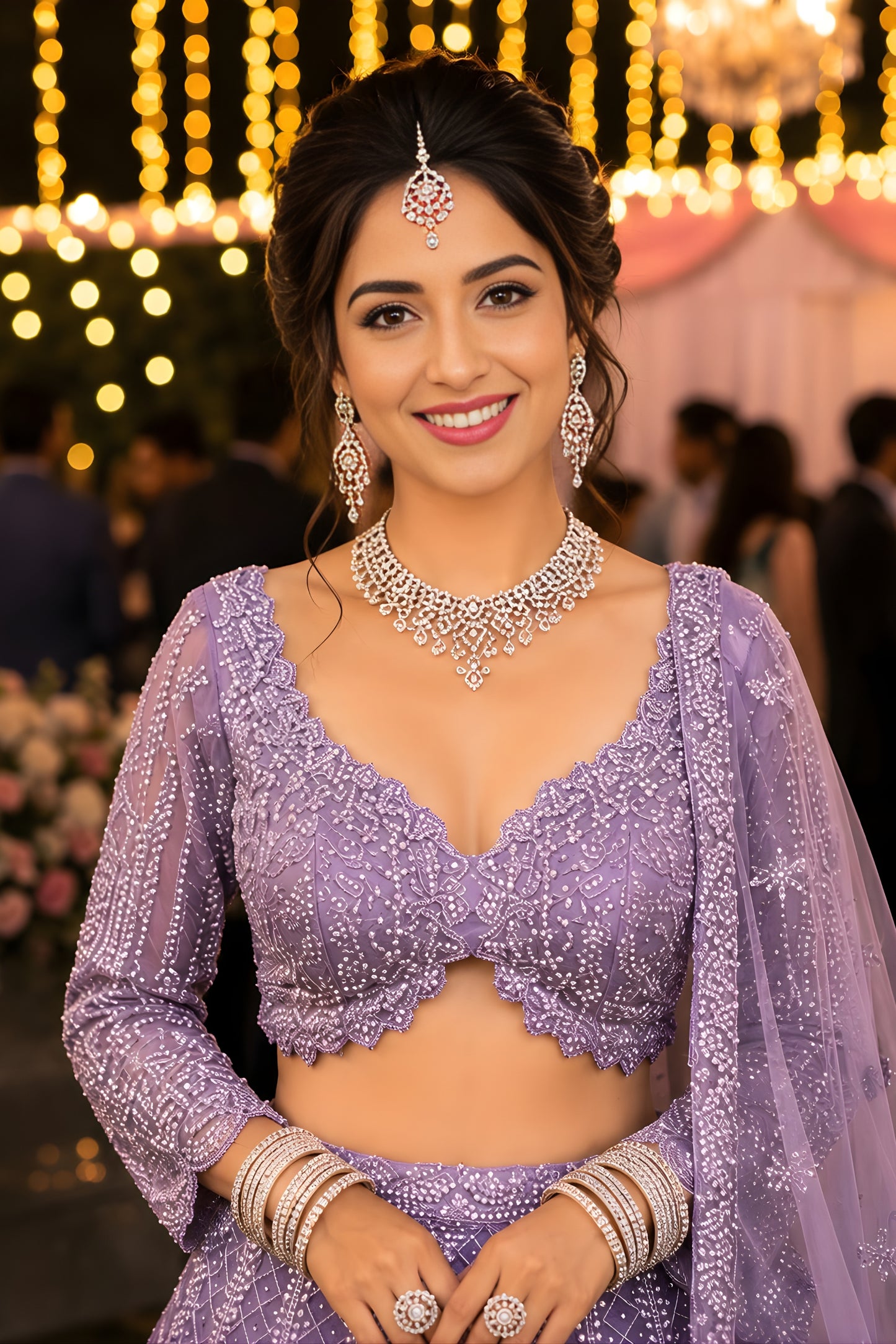 Wonderful Lavender Net Embroidered Bridal Lehenga Choli with Designer Dupatta for Wedding