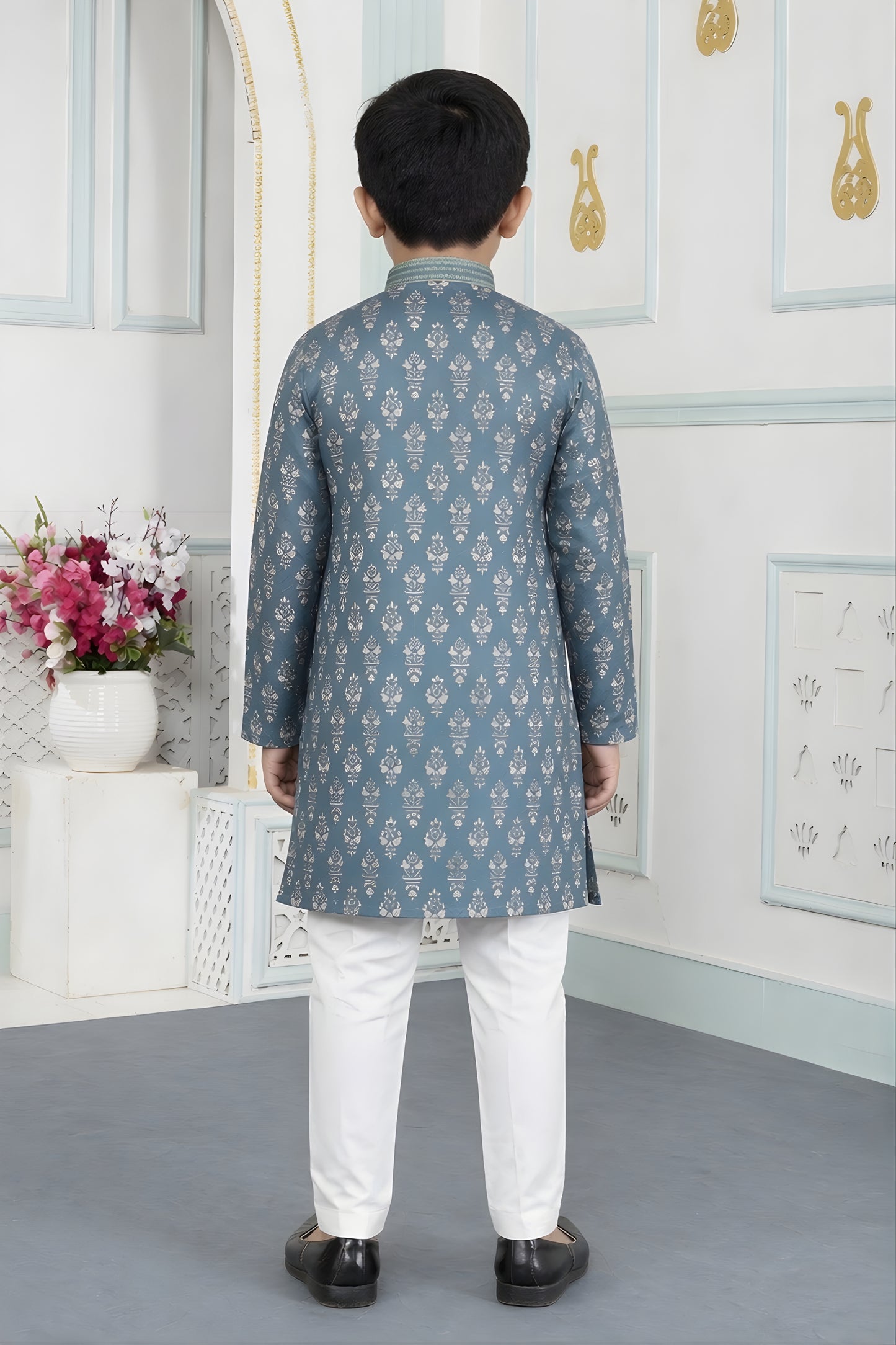 Royal Teal Blue Art Silk Embroidered Designer Boys Kurta Pyjama Set for Wedding