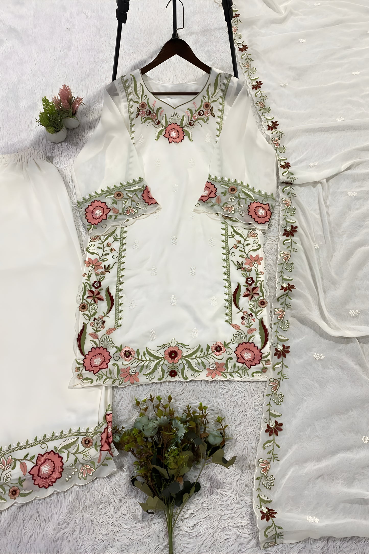 Beautiful White Floral Embroidered Designer Sharara Suit with Dupatta for Wedding