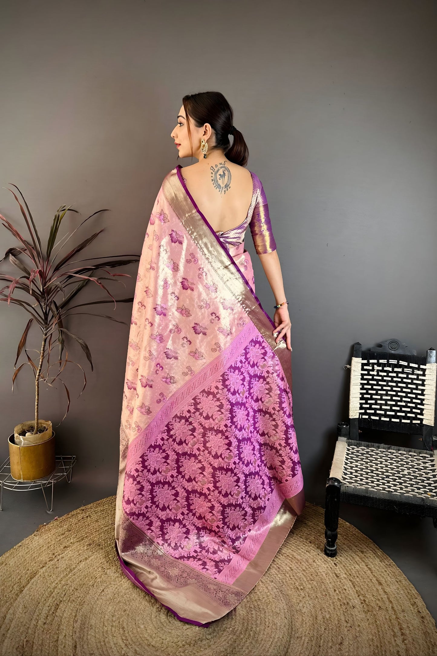 Beautiful Baby Pink Kanjivaram Silk Weaving Zari Work Saree for Wedding