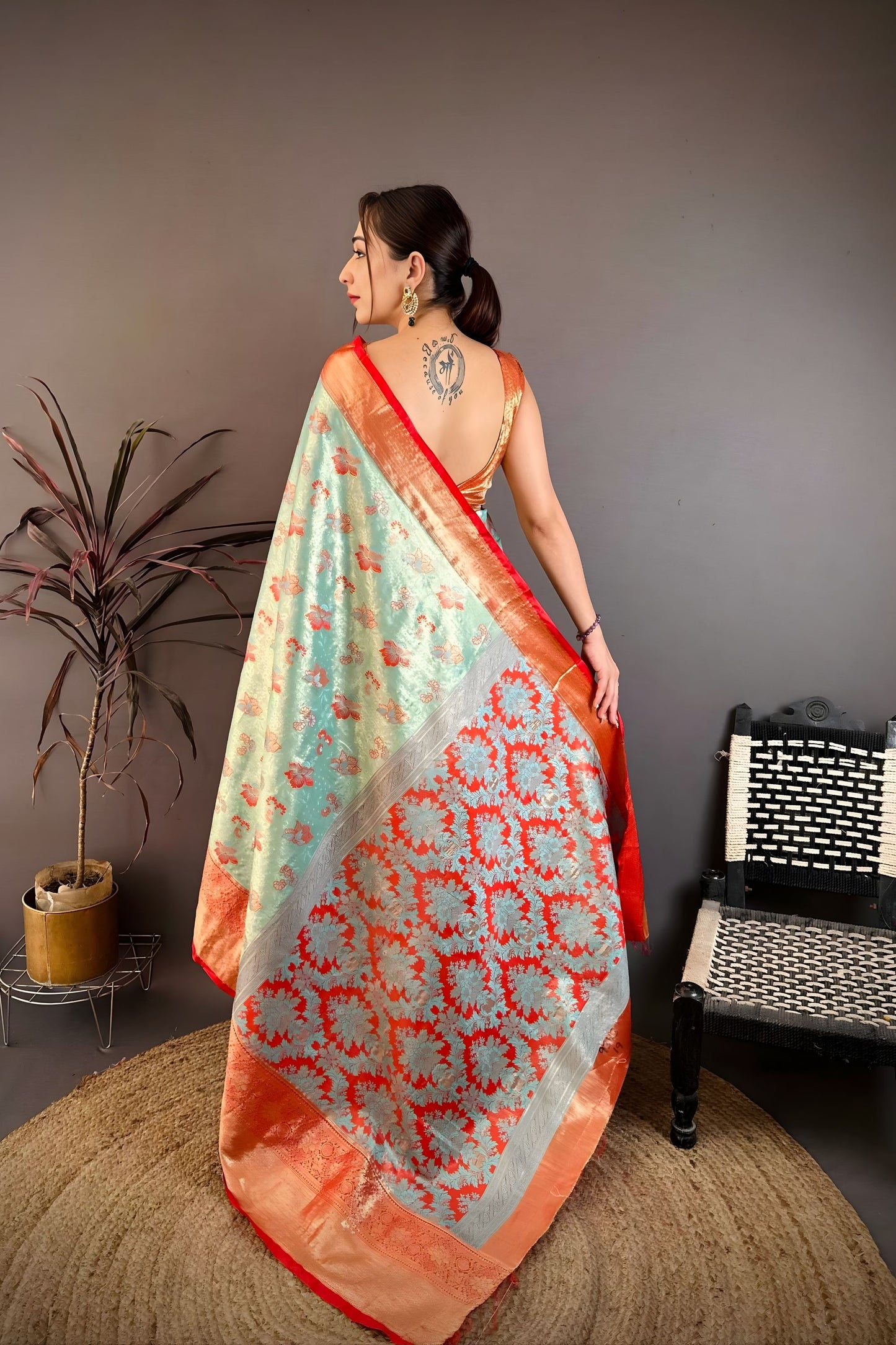 Royal Aqua Blue Kanjivaram Silk Weaving Zari Work Saree for Wedding
