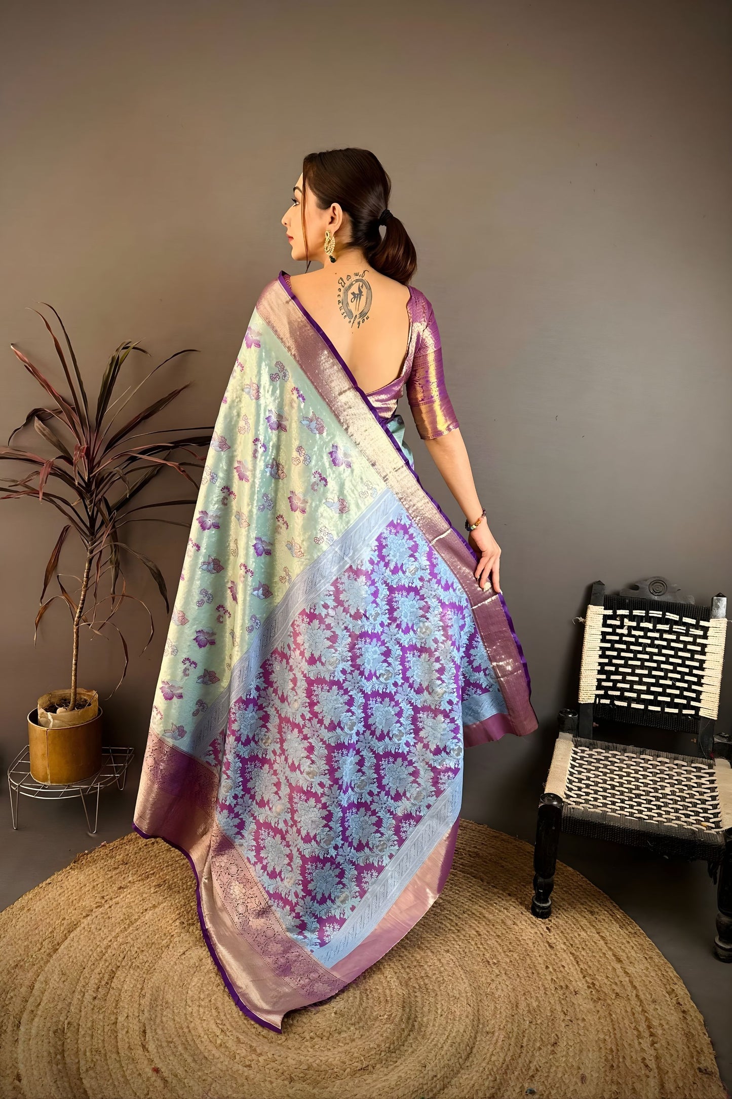 Stylish Ice Blue Kanjivaram Silk Weaving Zari Work Saree for Wedding