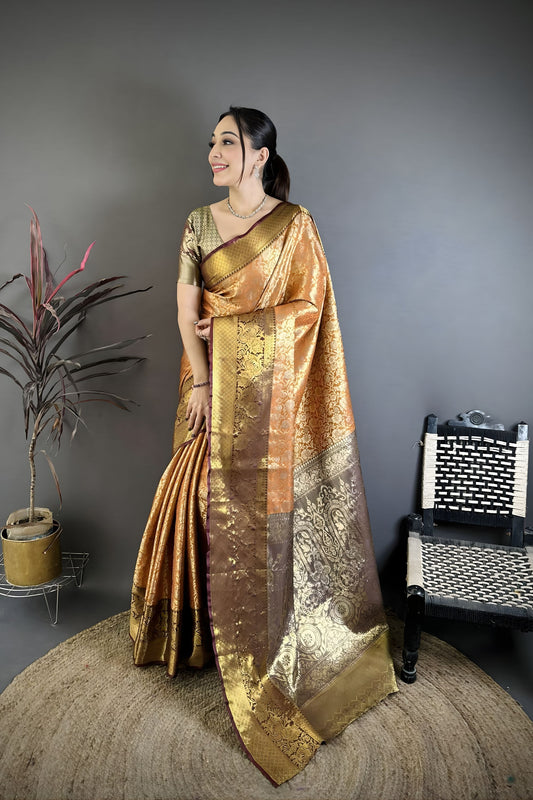 Luxury Mehendi Green Kanjivaram Silk Weaving Zari Work Saree for Wedding