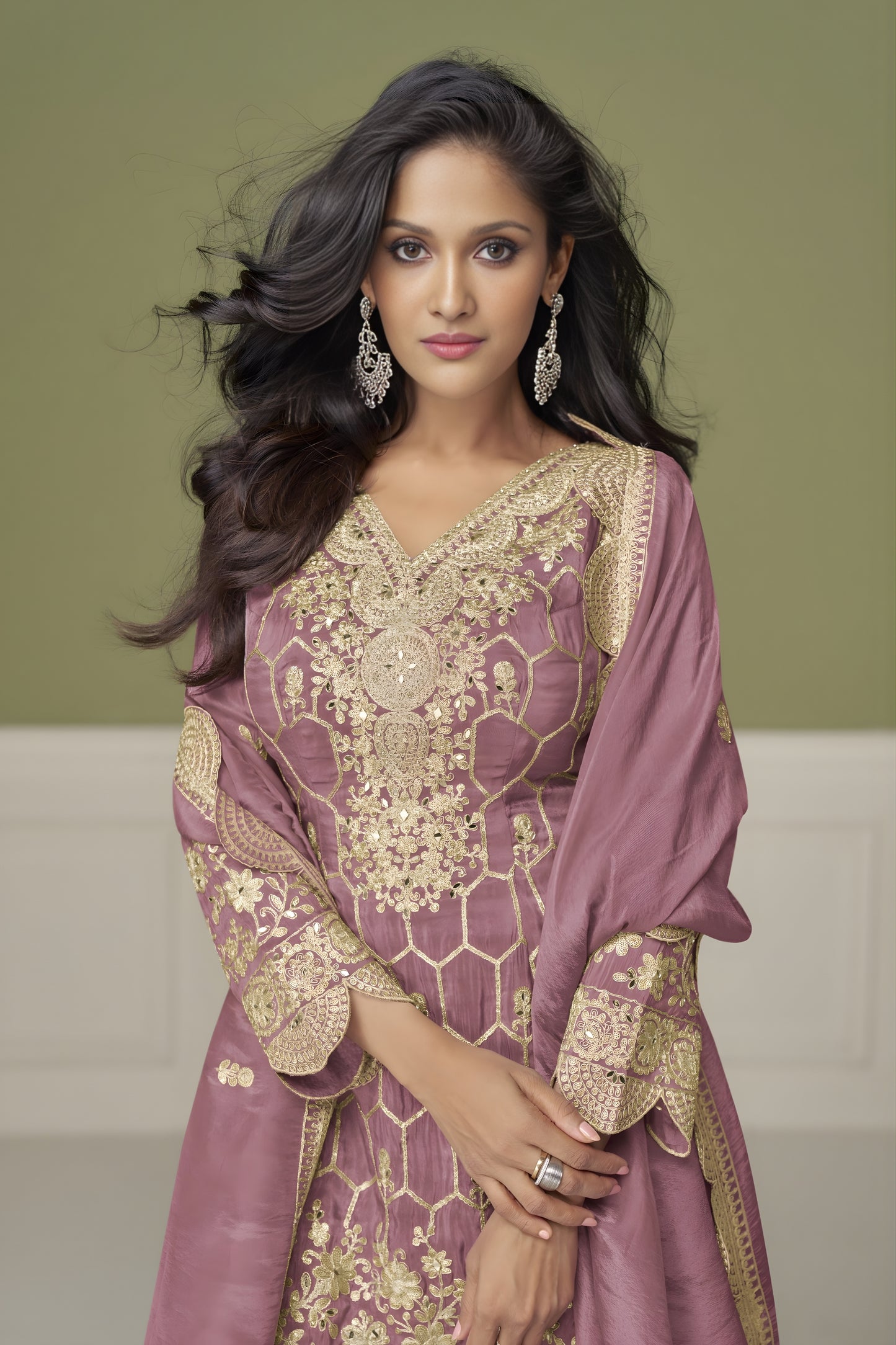 Superb Mauve Pink Silk Designer Sharara Suit with Embroidery Work and Designer Dupatta for Wedding