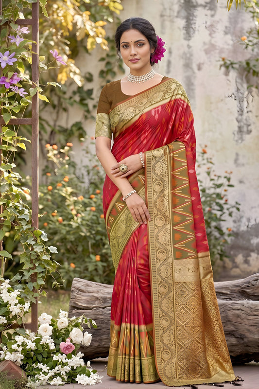 Beautifull Rani Pink Soft Silk Saree with Jacquard Work for Wedding