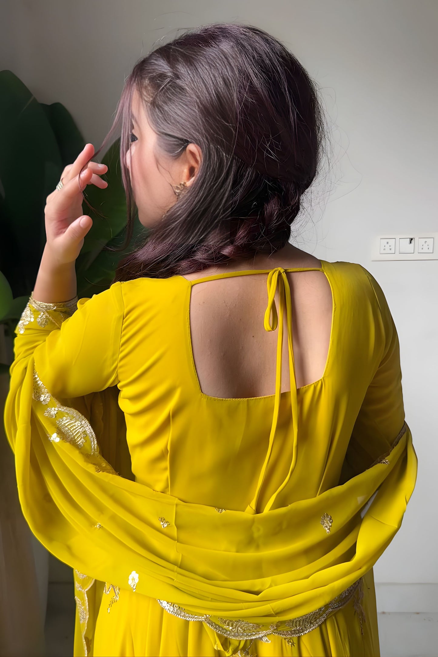 Stunning Mustard Yellow Georgette Anarkali Suit Embroidery Work