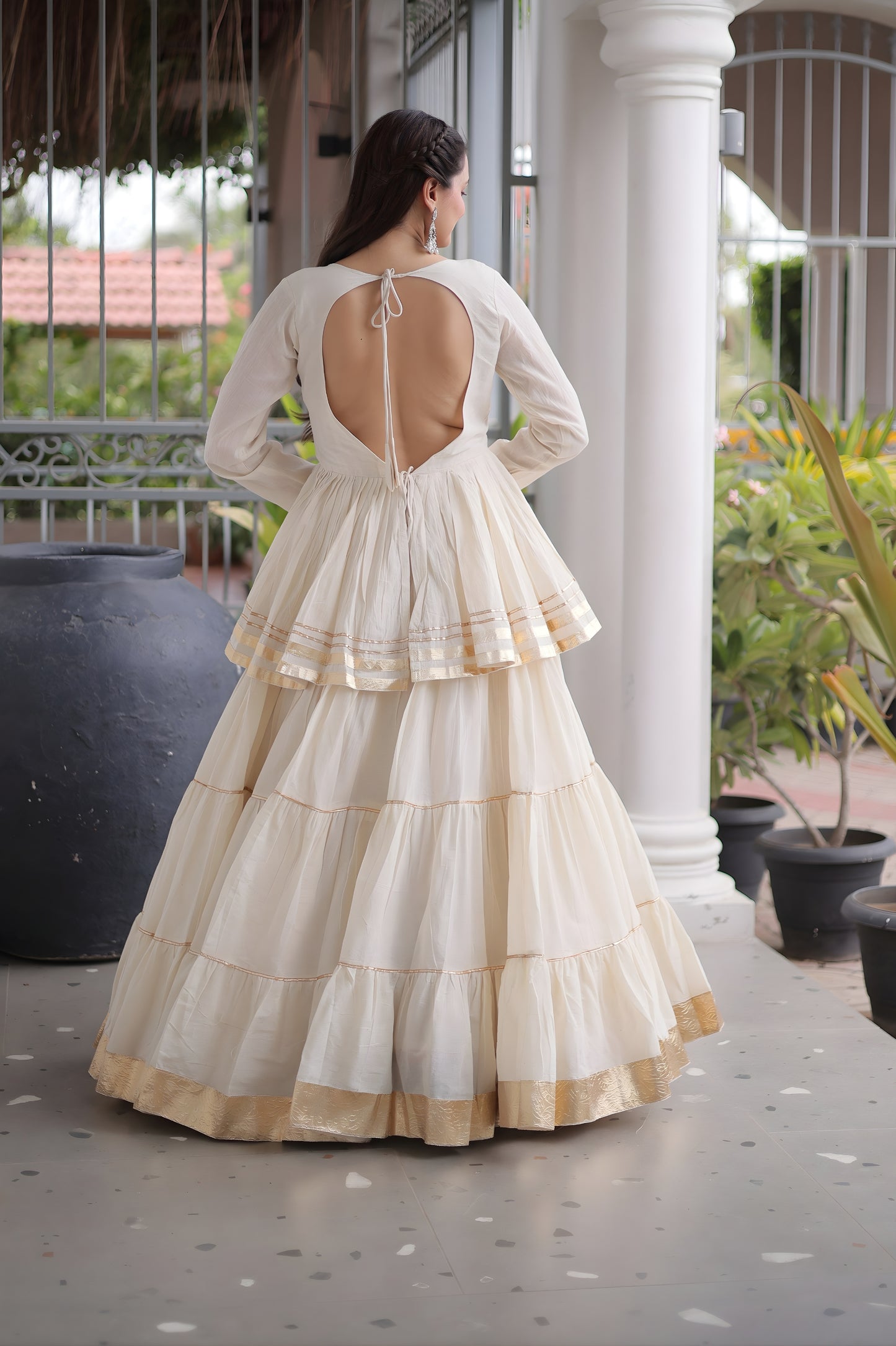 Charming Off White Cotton Designer Lehenga Choli with Layered Flared Skirt for Navratri