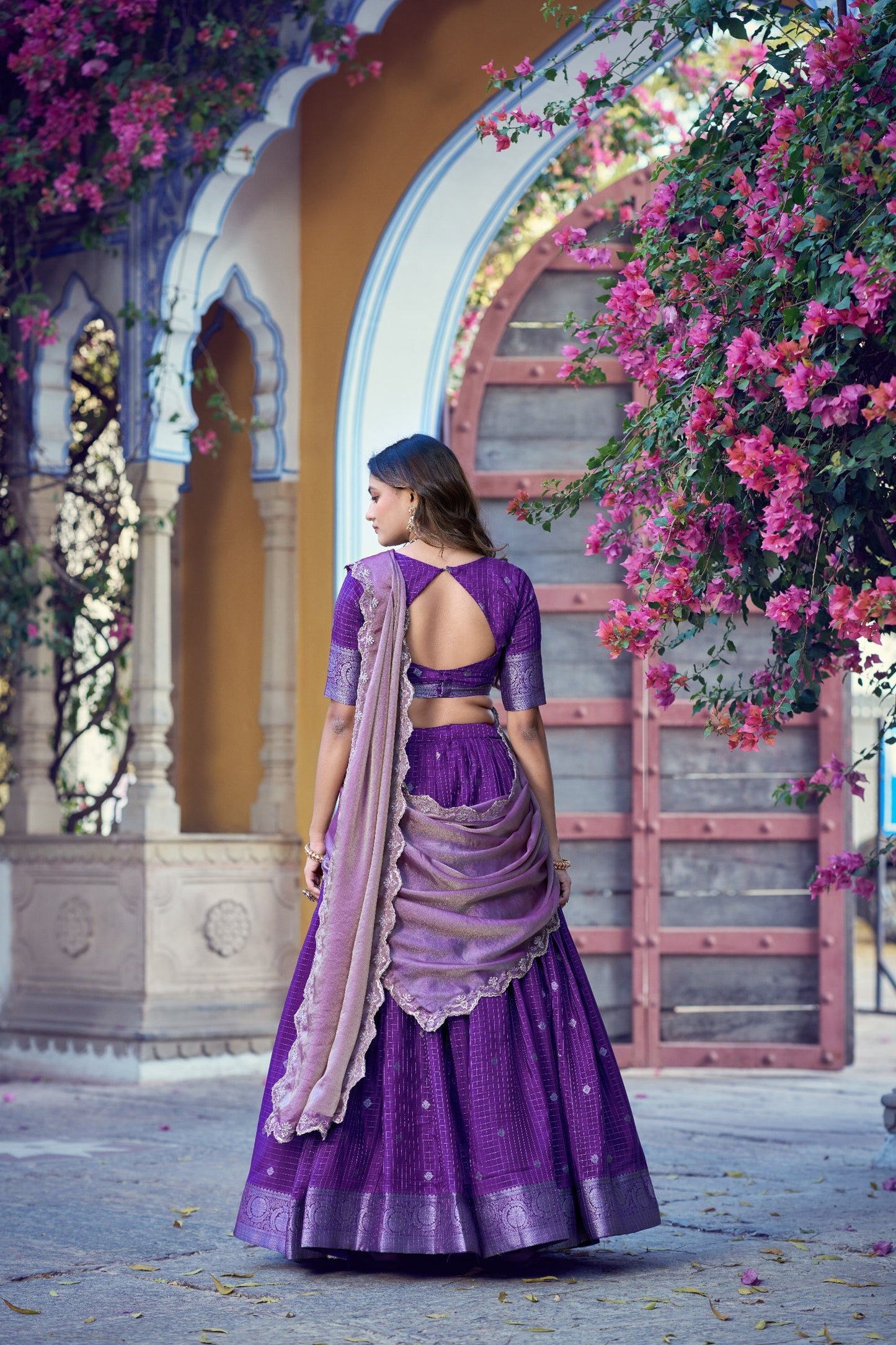 Charming Purple Chinon Designer Lehenga Choli with Zari Weaving Work for Women