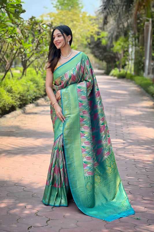 Graceful Sea Green Kanchipattu Silk Weaving Work Saree for Women