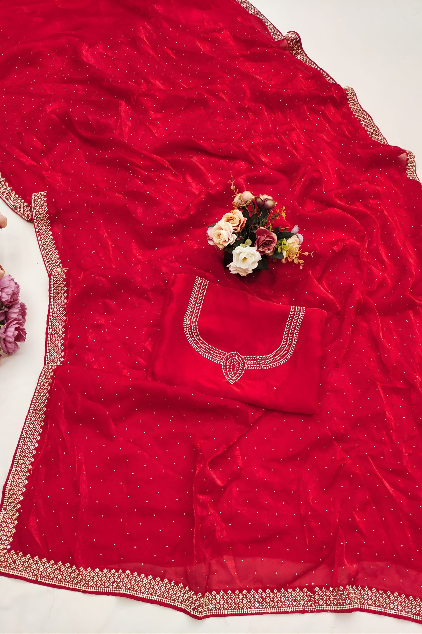 Premium Red Space Silk Saree Zarkan Diamond Work for Wedding