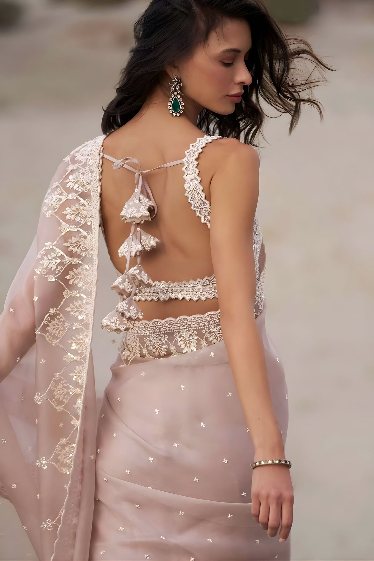 Beautiful Blush Pink Organza Saree Heavy Embroidery Work for Wedding