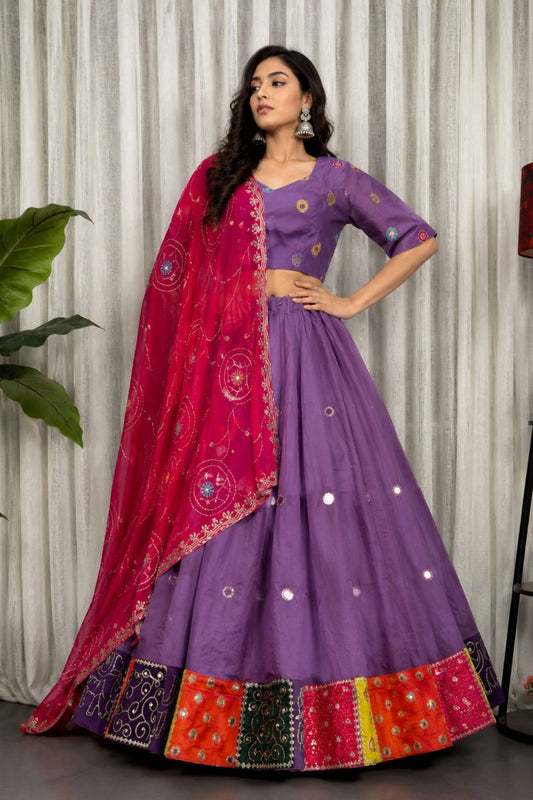Awesome Purple Designer Lehenga Choli with Embroidery Work and Rani Pink Dupatta for Women