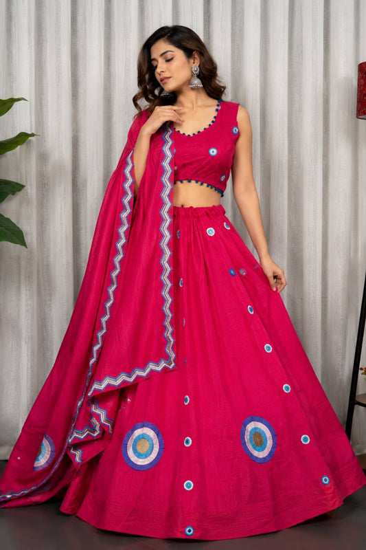 Beautiful Rani Pink Designer Lehenga Choli with Embroidery Work and Matching Dupatta for Women