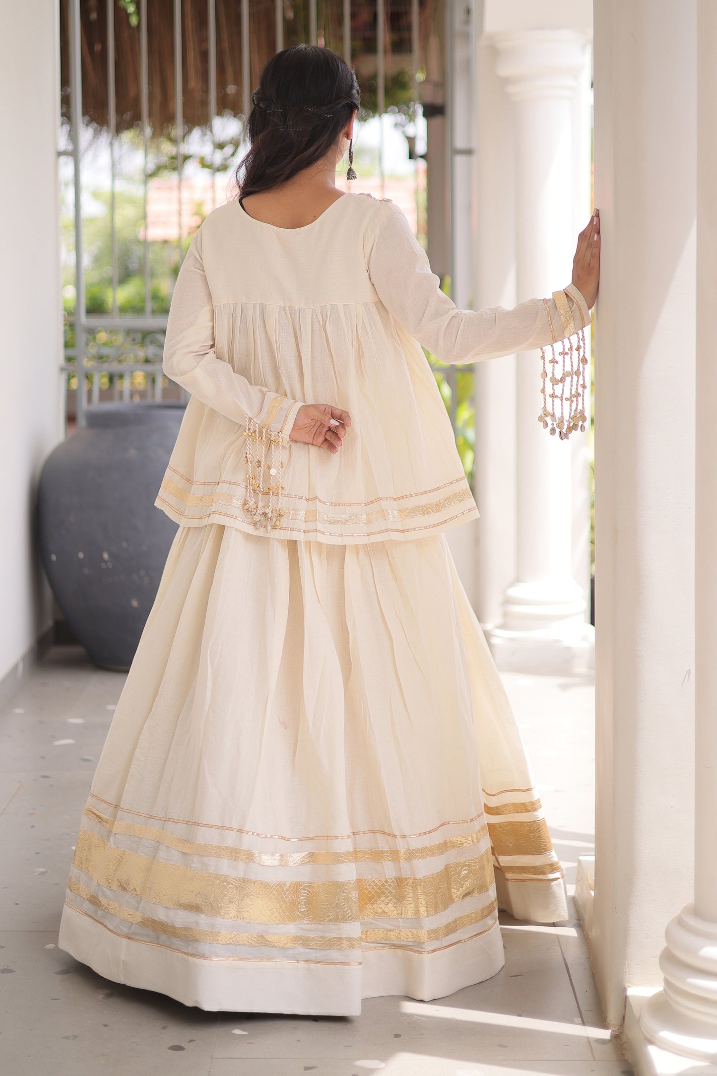 Elegant Off-White Cotton Designer Lehenga Choli for Women with Gota Patti Work