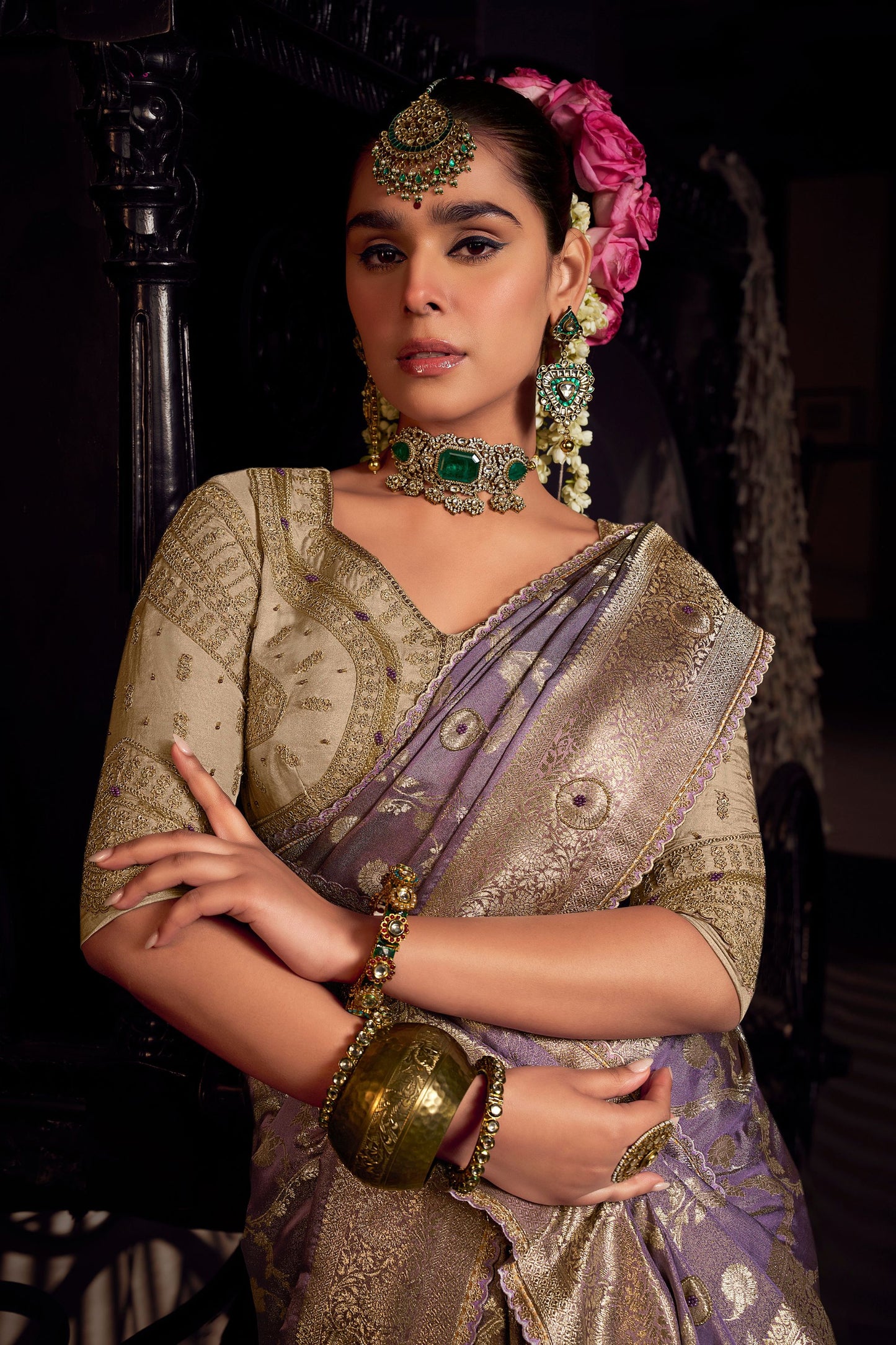Stylish Lavender Pure Viscose Embroidered Work Saree for Women