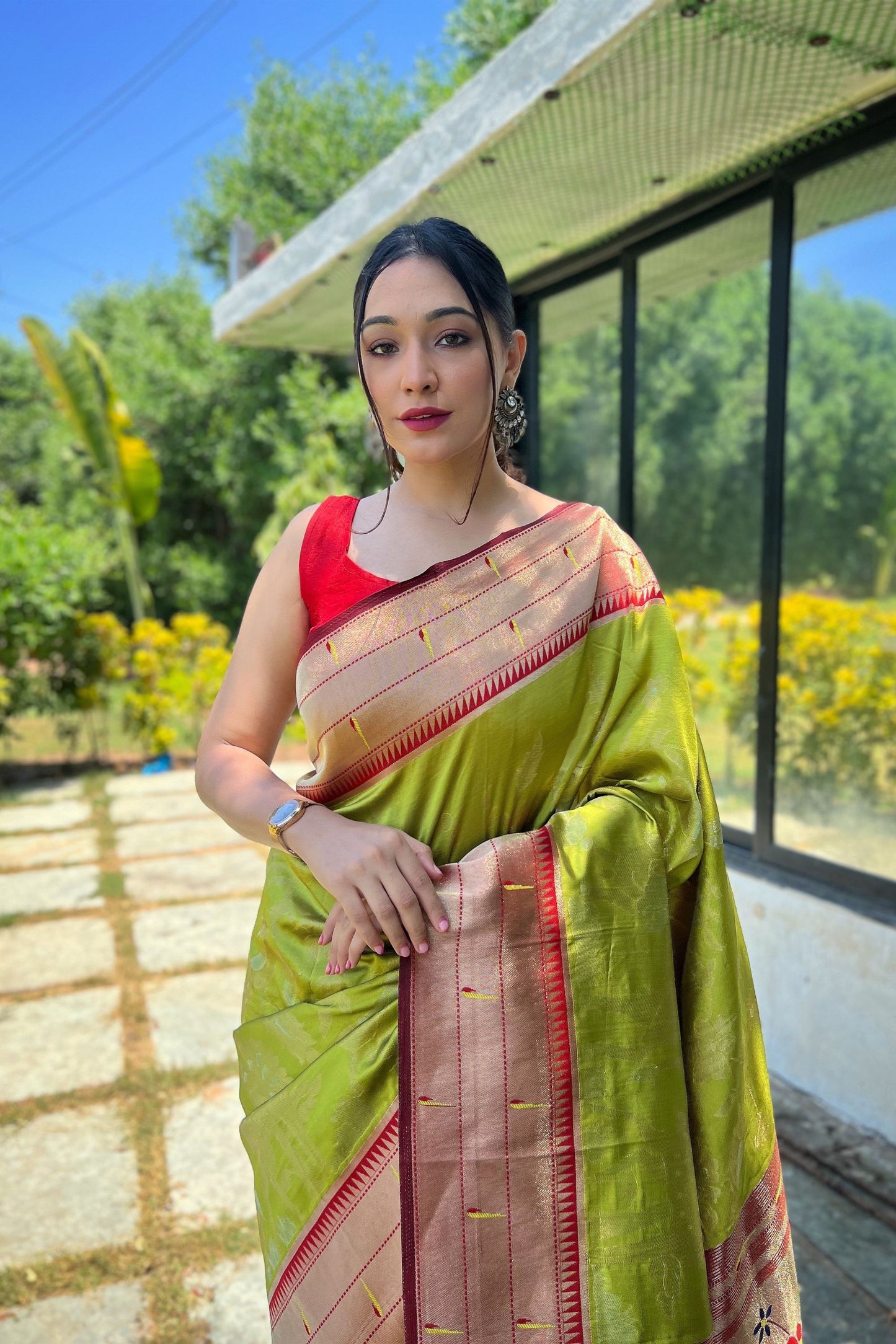 Amazing Lime Green Pure Soft Paithani Silk Saree Zari Work for Women