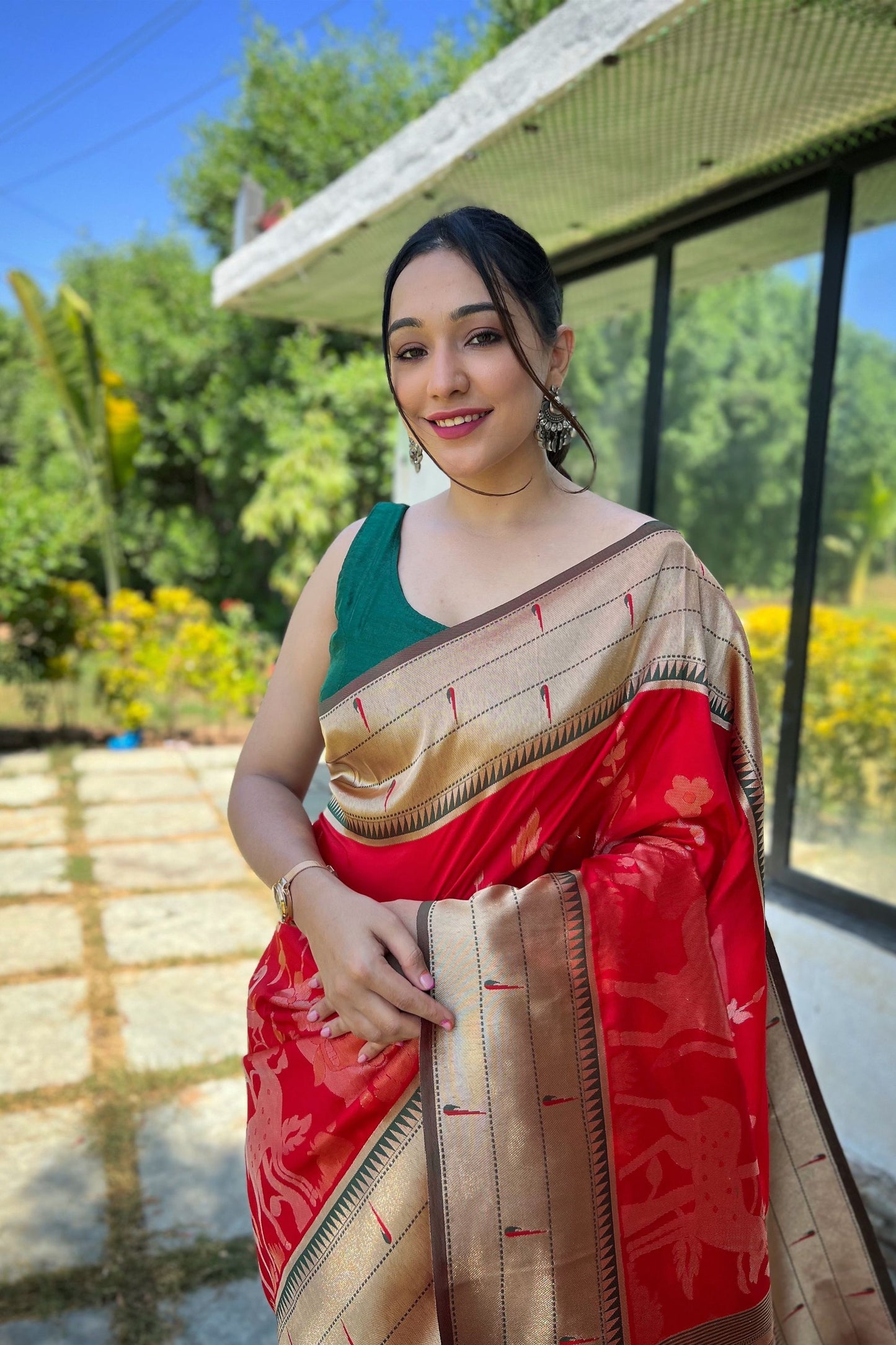 Stylish Red Pure Soft Paithani Silk Saree Zari Work for Women