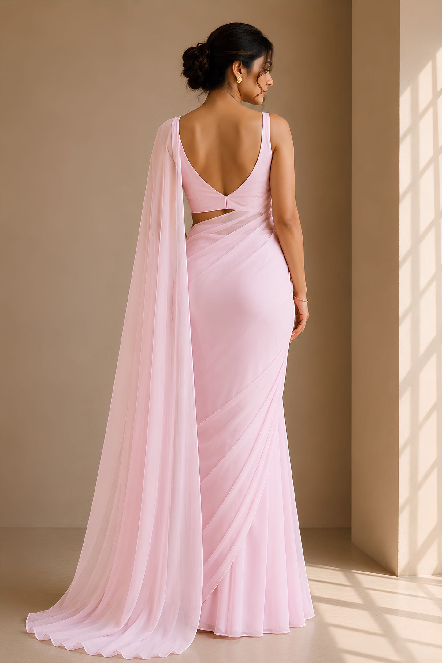 Elegant Light Pink Plain Georgette Saree for Women