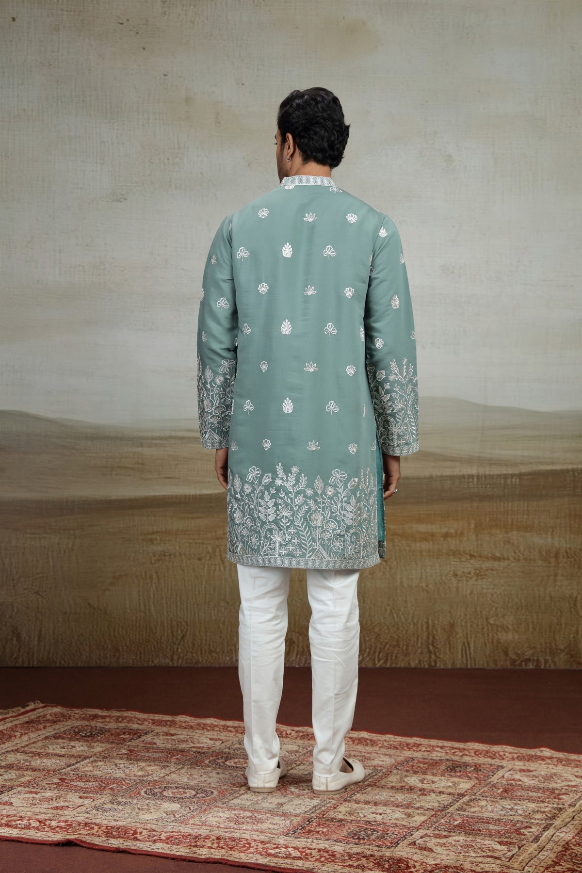 Refreshing Mint Green Art Silk Embroidered Kurta Pajama Set for Men