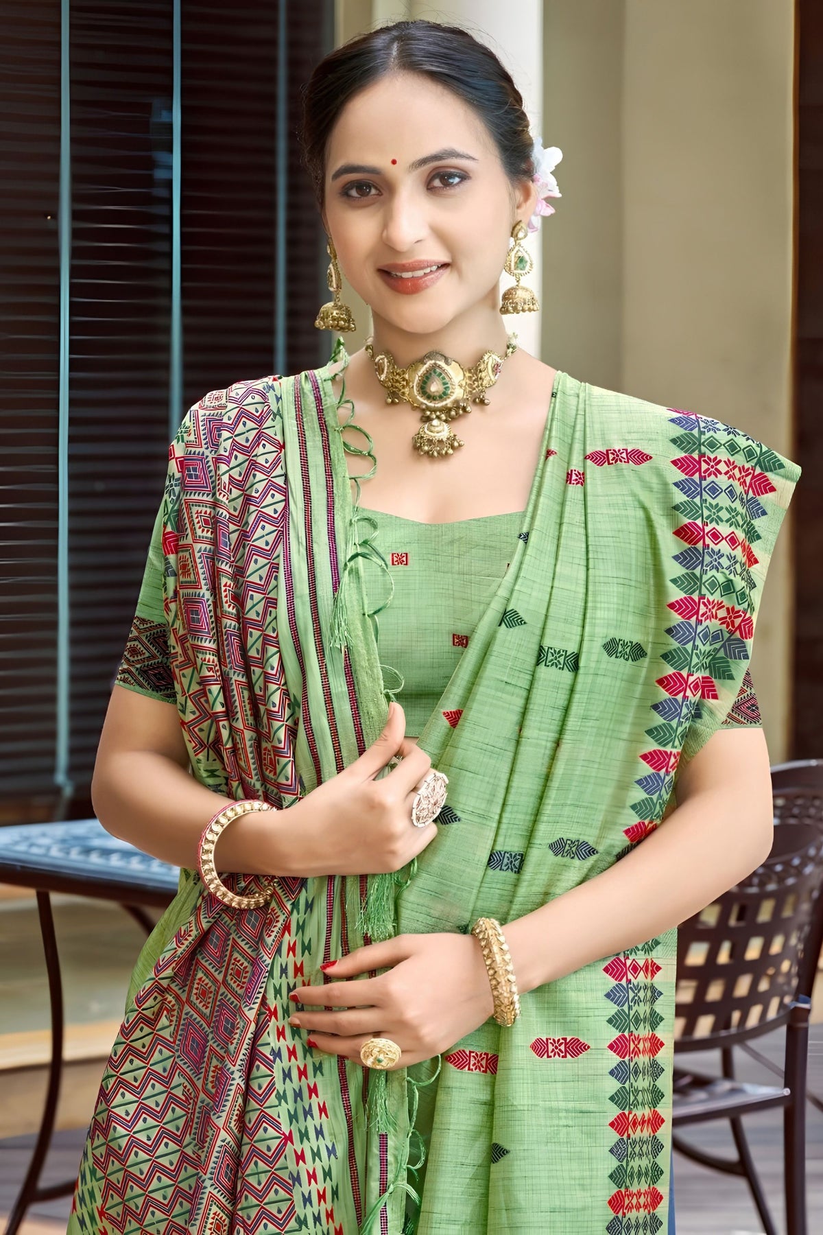 Graceful Pista Green Assam Silk Weaving Saree for Women