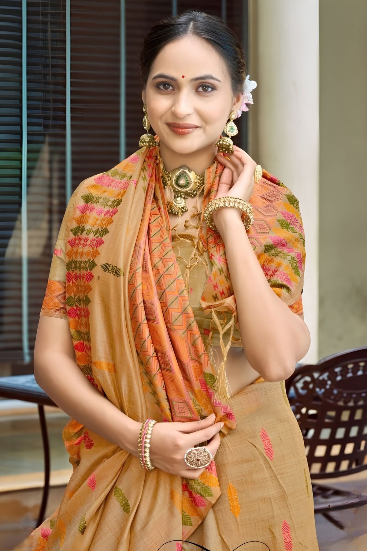 Premiume Beige Assam Silk Weaving Saree for Women
