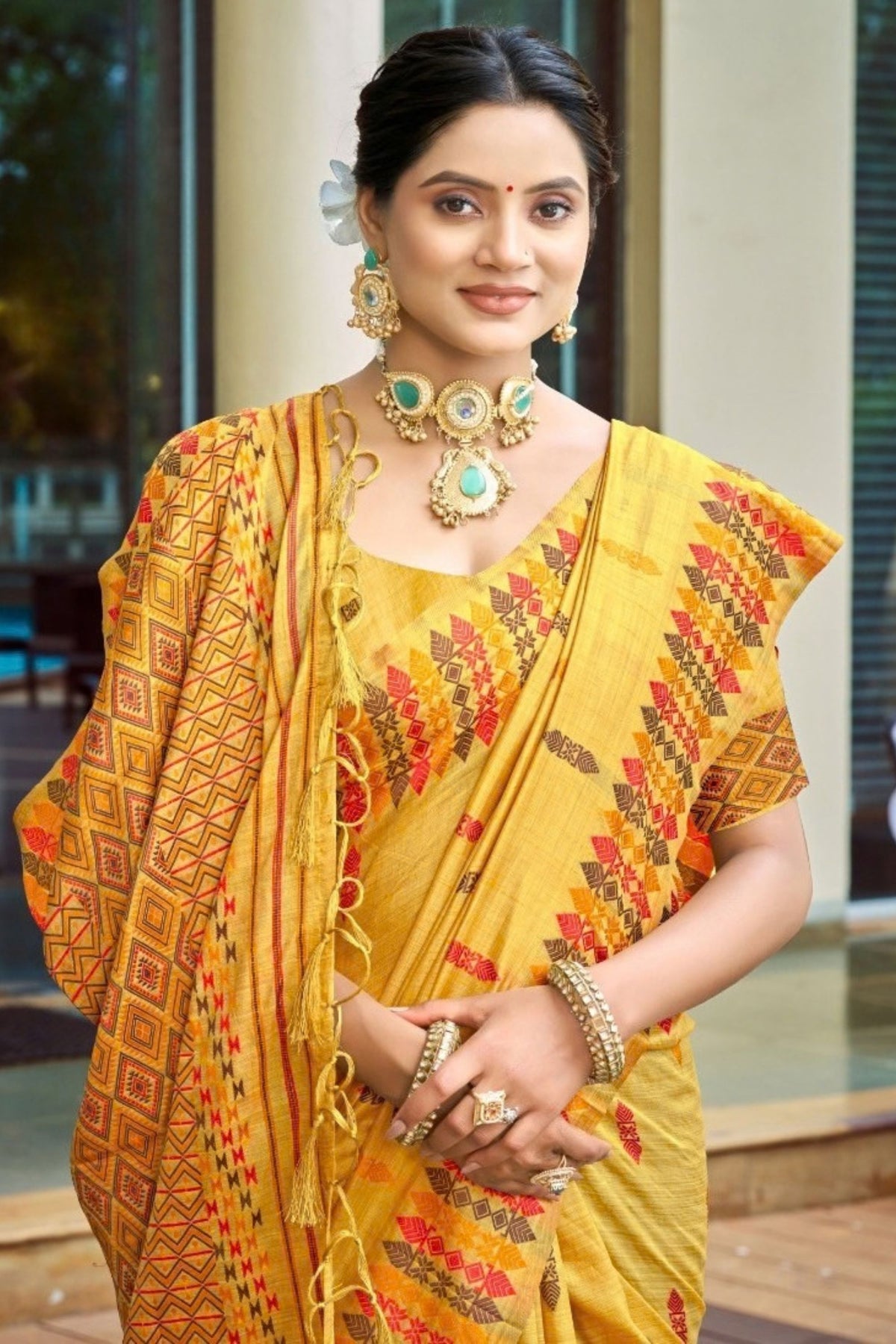 Lovely Mustard Yellow Assam Silk Weaving Saree for Women